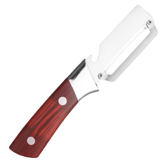 

Vegetable Peeler with Wood Handle 3-in-1 Stainless Steel Kitchen Tool Bottle Opener Ergonomic Rust-Proof Portable Camping Food Prep Tool темно-коричневого кольору