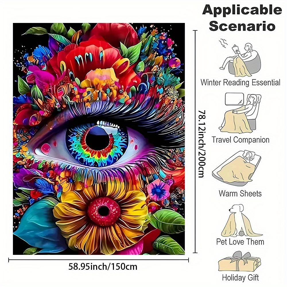 Mystical Eye Sunflower Mandala Blanket Reversible Flannel Throw for Bohemian Decor AllSeason Comfort Psychedelic Vibes