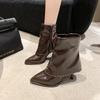 Shoes for Women Side Zipper Women's Boots Winter Pointed Toe Solid Short Barrel Stilettos or Thin Heels Boots