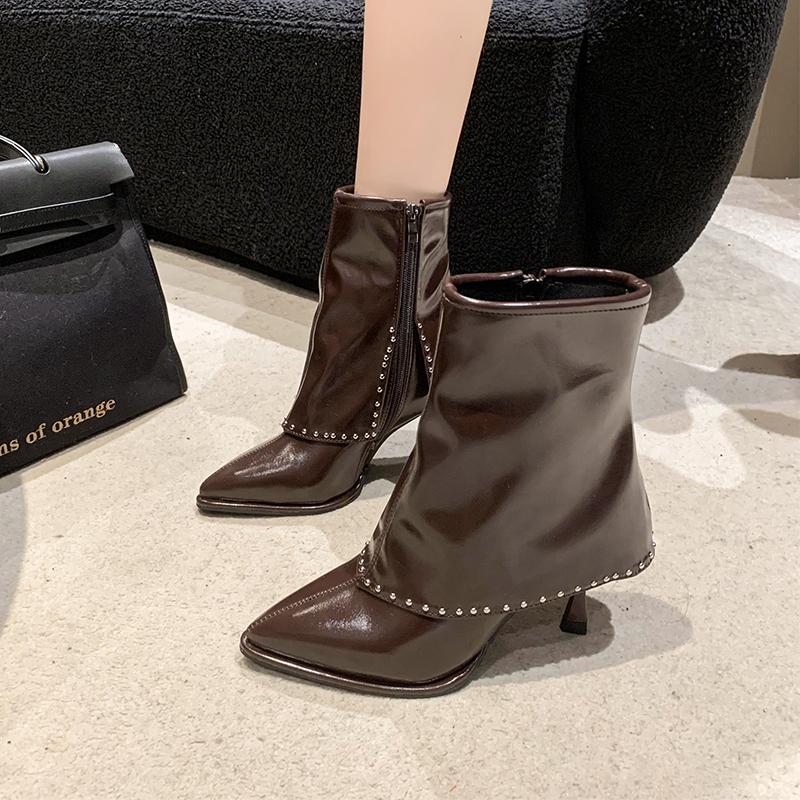 Shoes for Women Side Zipper Women's Boots Winter Pointed Toe Solid Short Barrel Stilettos or Thin Heels Boots