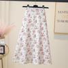Falda Midi Floral para Mujer en Verano Falda de Cintura Alta en Forma de A Moda Falda de Gasa Versátil