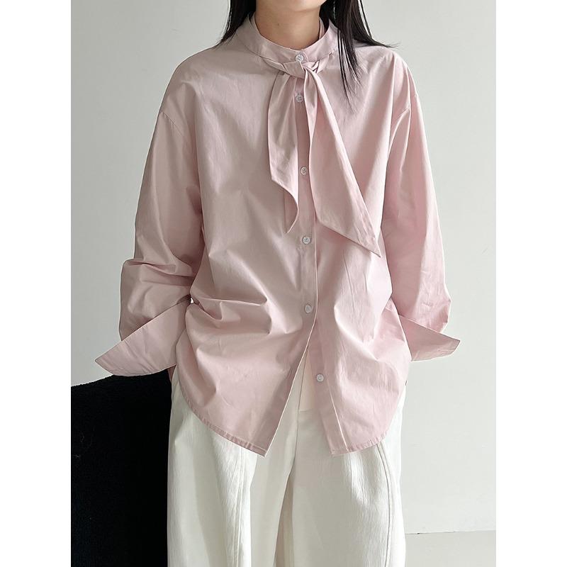 Luxi, Korean Design Sense Tie Solid Color Shirt Women's New Temperament Loose Casual Shirt