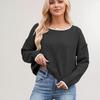 Ladies Autumn Winter Long Sleeve Round Collar Solid Color Pullover Knitted T Shirt Knitwear Top