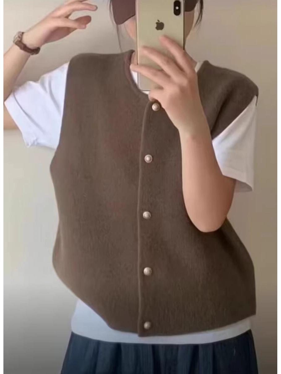 

Вневременной многослойный вязаный жилет - Весенняя коллекция 2025 Кардиган без рукавов M [48-52kg] кофейный
