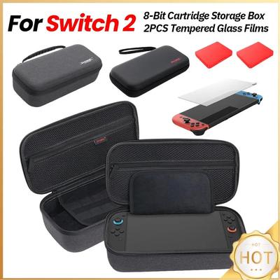 For Switch 2 Carrying Case with 8-Bit Game Cartridge Storage Box Portable Storage Bag W/ Mesh Pocket Protective Travel Bag