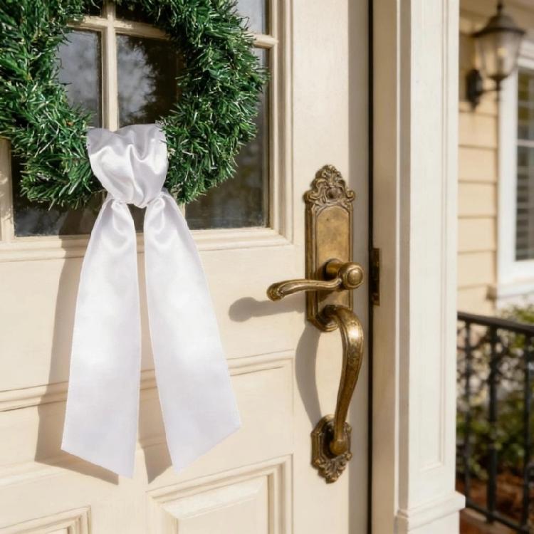 Christmas Wreath Sash 122cm Long Soft Polyester Wreath Ribbon Hanging Ornament For Front Door Doorway Holiday Decoration