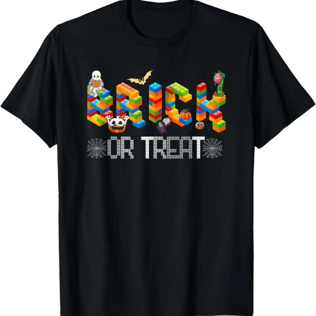 Block Building Halloween Brick Or Treat Kids Master Builder T-Shirt