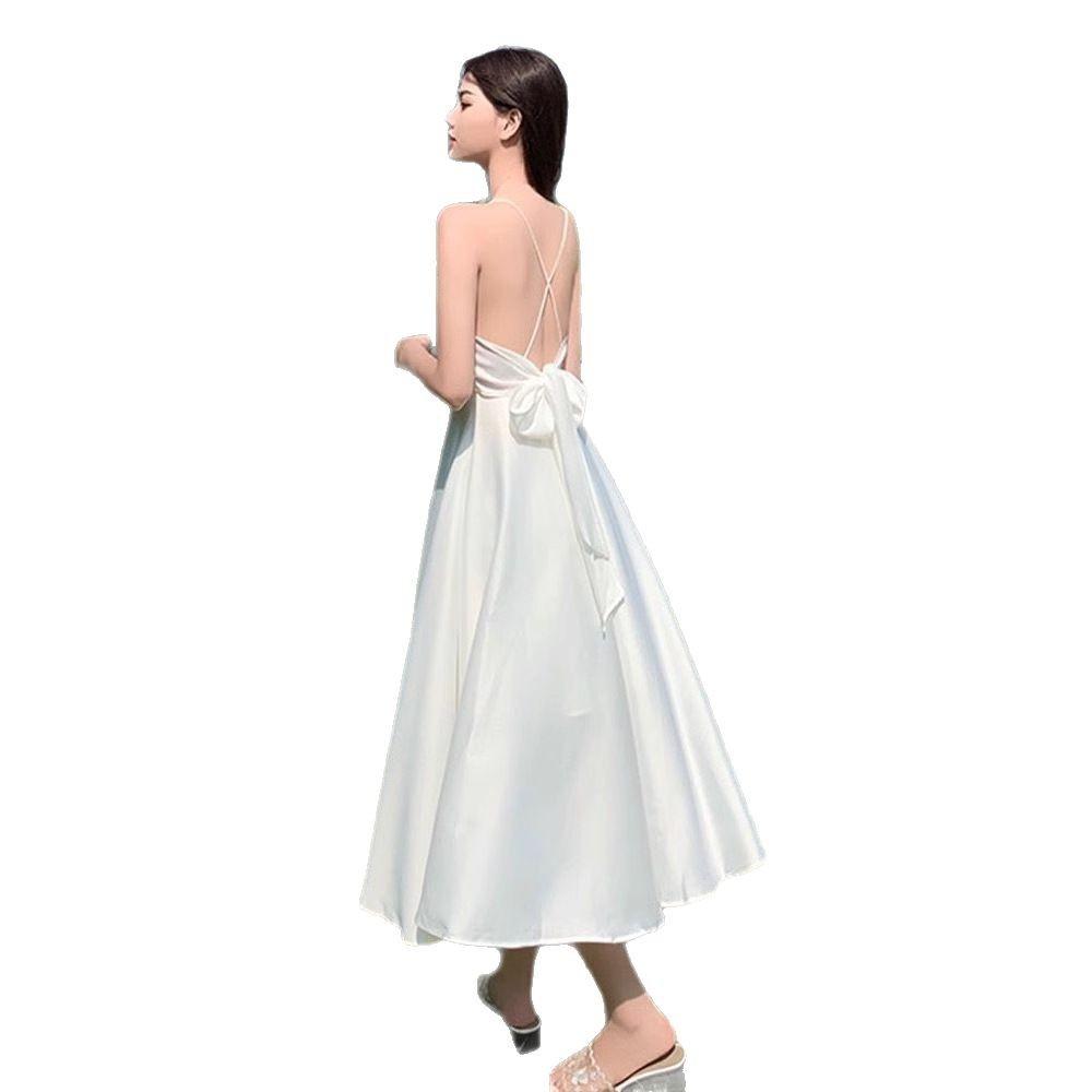 Sanya Travel Wear Internet Celebrity Suspender Halter Dress Summer Thin White Fairy Dress Seaside Vacation Beach Dress