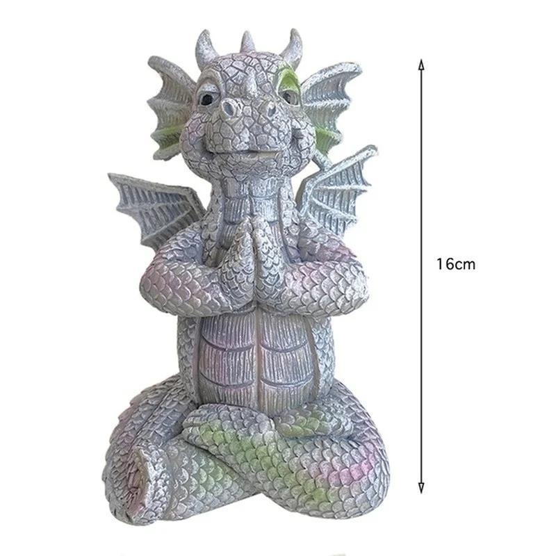 1 Pcs Garden Statue Dragon Meditation Statue Resin Ornament Dinosaur Shape Sculpture Outdoor Yard Decoration Home Decor