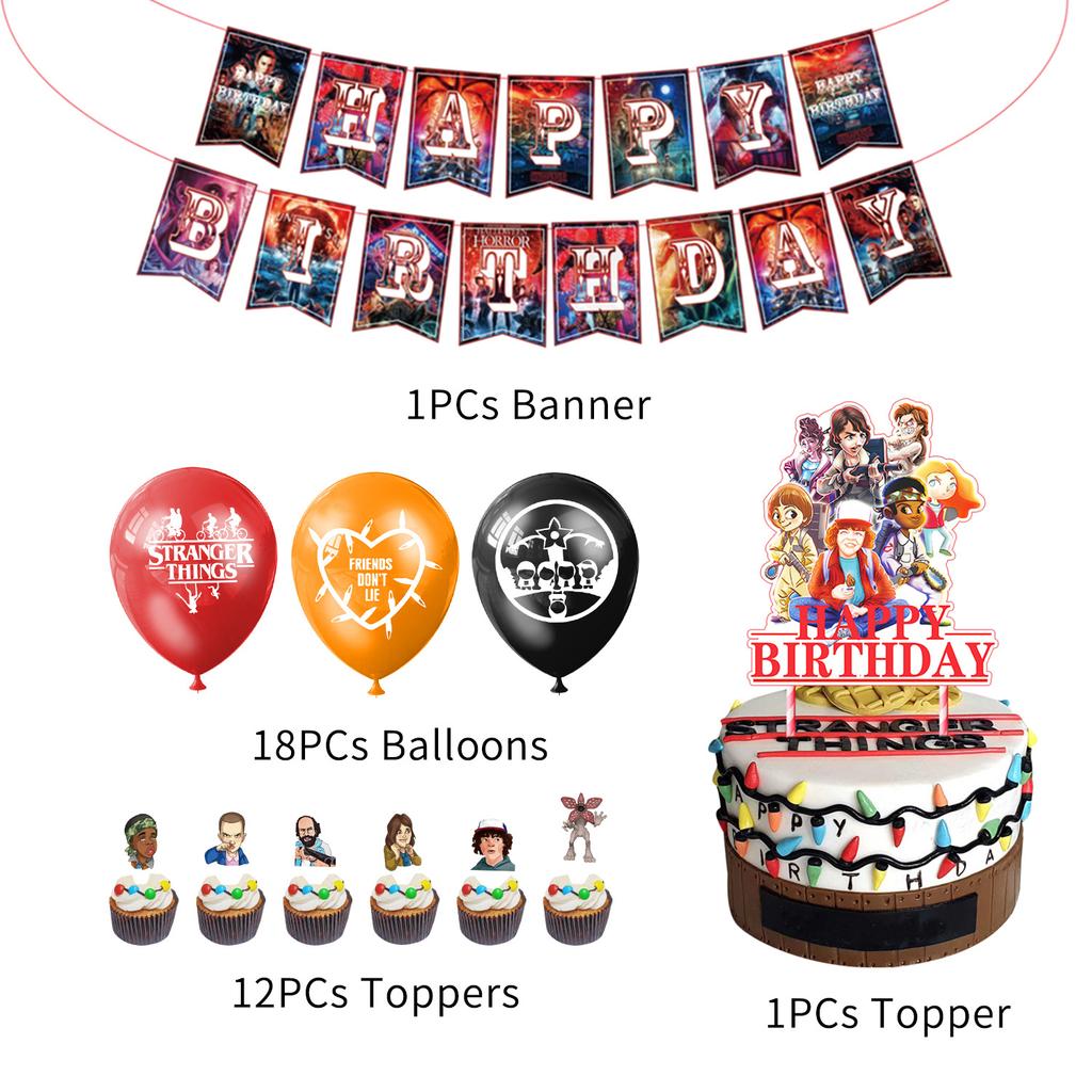 Birthday Theme Decoration Set Pull Flag Cake Insert Balloons Party Decoration