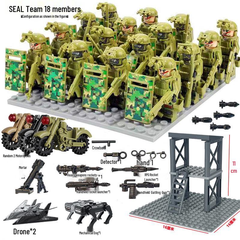 SWAT Special Forces Minifigures with Armed Wolf Warrior & Mechanical Dog - Educational Building Block Toys