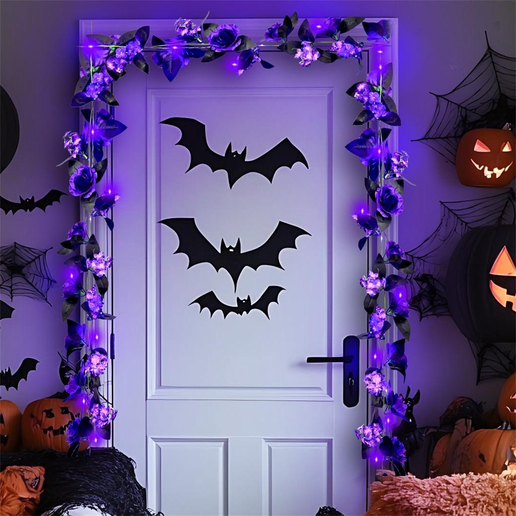 Lila Simulerad Rosranka Halloweenfest Simulerad Växt Blomranka Takdekoration Slingrande Ranka