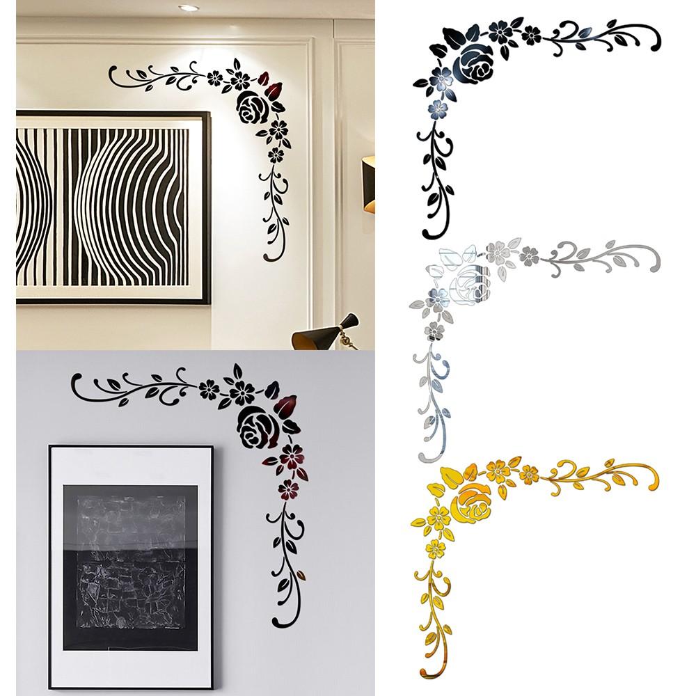 Corridor Wall sticker Living Room Background 3D Mirror Flower Acrylic Decal