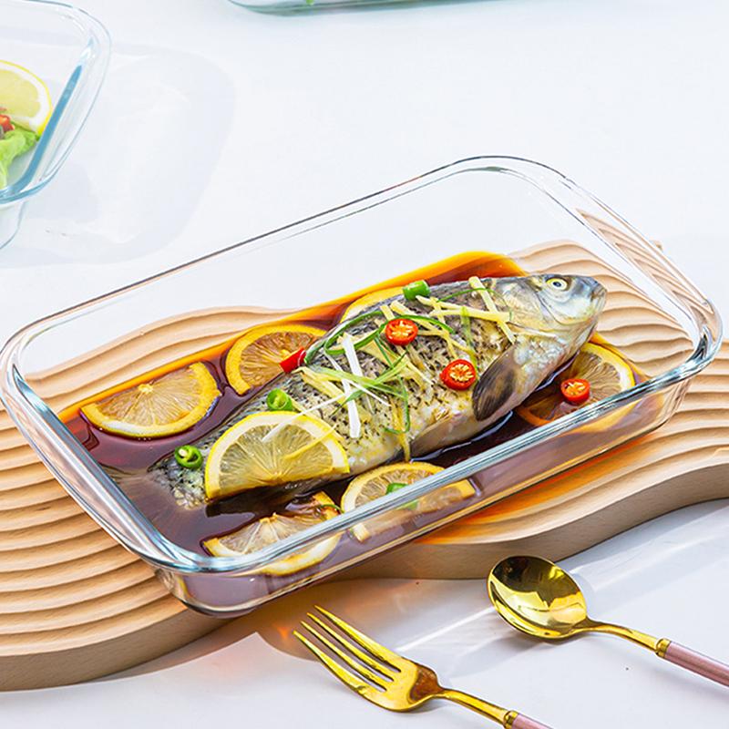 [Buy 1 Take 1]Rectangular Tempered Glass Bakeware Pan 1.6L/3L With Handle Glass Container Food Storage