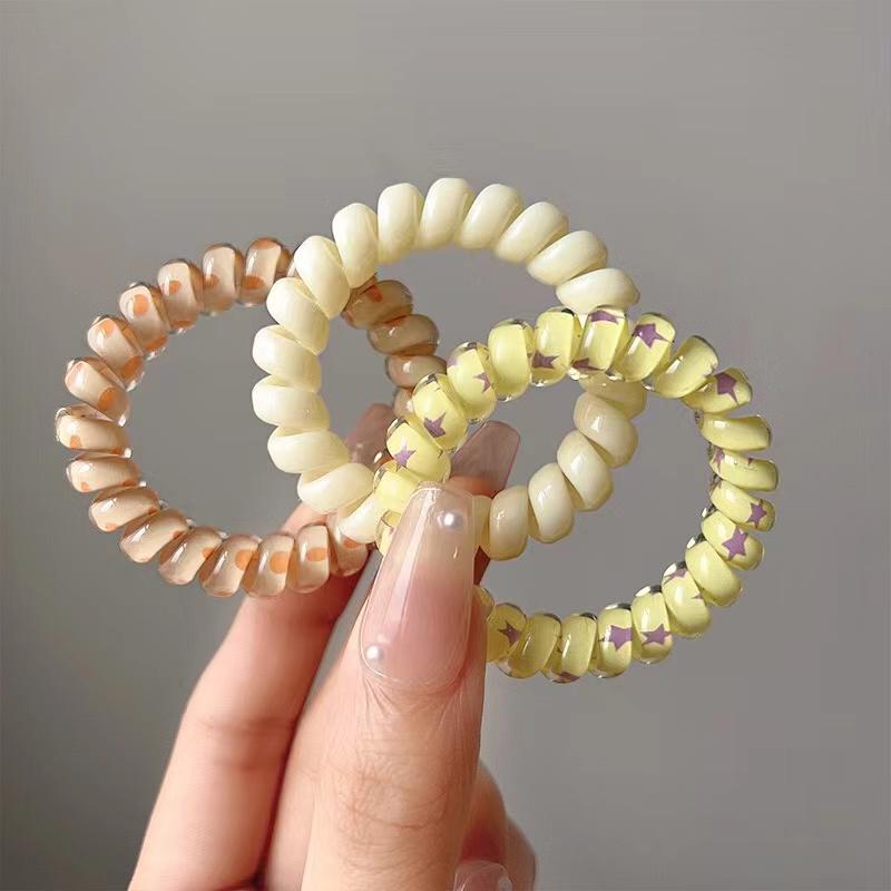6 Stück/Set Damenmode Telefonkabel Elastisches Haarband Bunt Bedruckt Spiralkabel Gummiband Haargummis Haaraccessoires Geschenk