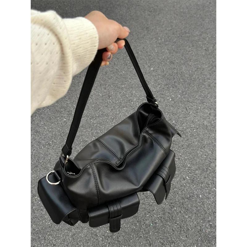 American Retro Large Capaci Motorcycle Messenger Bag 2025 Fall and Winter New Arrival This Year Popular Multi-Pocket Black ...