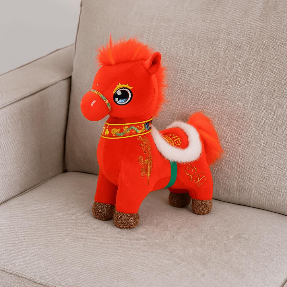 Fluffy Cartoon Steed Doll Chinese Style Zodiac Pony Figurine Plush Horse Doll  Birthday Gift