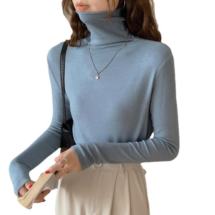 Spring Autumn Women Pullover Female Solid Knitted Bottoming Shirt Concise Turtleneck Elasticity Elegant Office Lady Tops