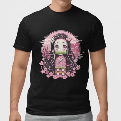 Demon Slayer Cute Nezuko Kamado Anime Graphic Black T-Shirt