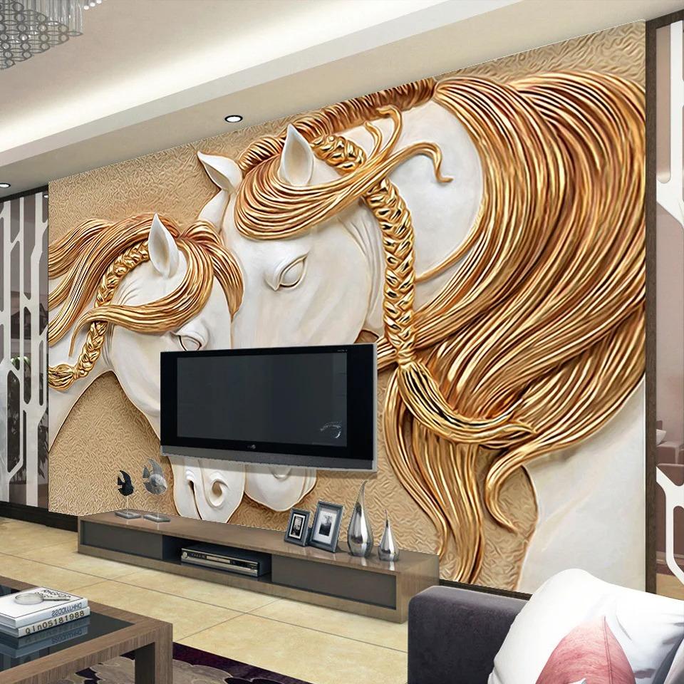 Photo Wallpaper 3D Stereo Embossed Horse Living Room TV Backdrop Wall Mural Art Painting Mural Wall Paper