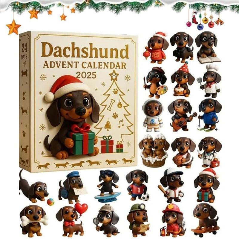 Calendrier de l'Avent Teckel 2025, Calendrier de Compte à Rebours de Noël 24 Jours Acrylique Mignon Teckel Décor d'Arbre de Fête Pour les Amoureux des Chiens