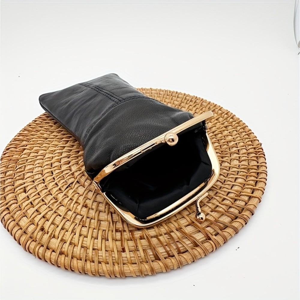 Multi-Functional Leather Kiss Lock Purse Secure Closure Vintage Sunglasses Pouch Daily