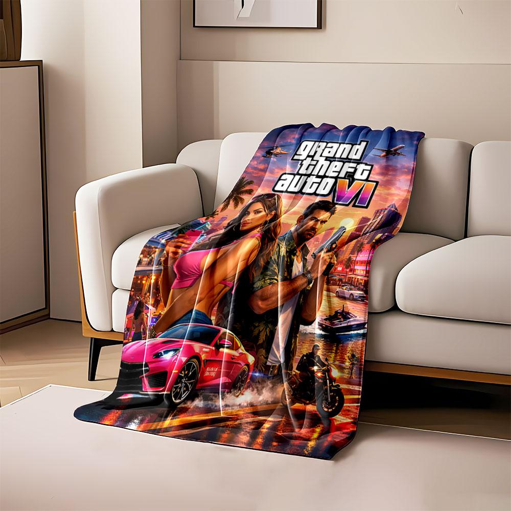 

Vibrant cityscape with characters, vehicles, sunset, and dynamic action. for all seasons blanket lunch break throw gift 80cm x 120cm