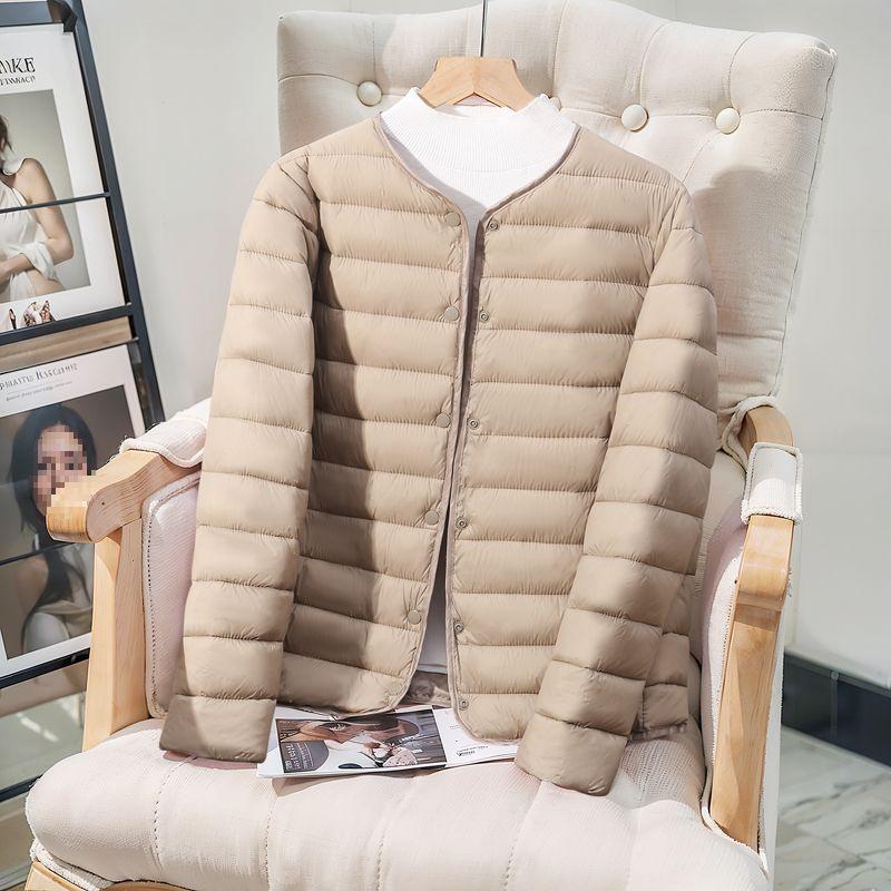 Nowa Lekka Damska Kurtka Puchowa Slim - Krótka, Ciepła, Bawełniany Płaszcz z Okrągłym Dekoltem na Jesień i Zimę