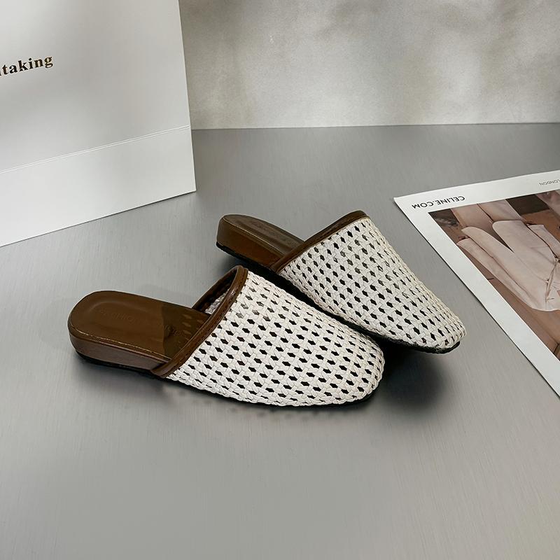 Modne Tkane Damskie Kapcie Casualowe Mokasyny Buty Kobieta Muły Płaskie Sandały Lato 2025 Trend Wygodne Miękkie Skórzane Płytkie Sukienka Zapatos