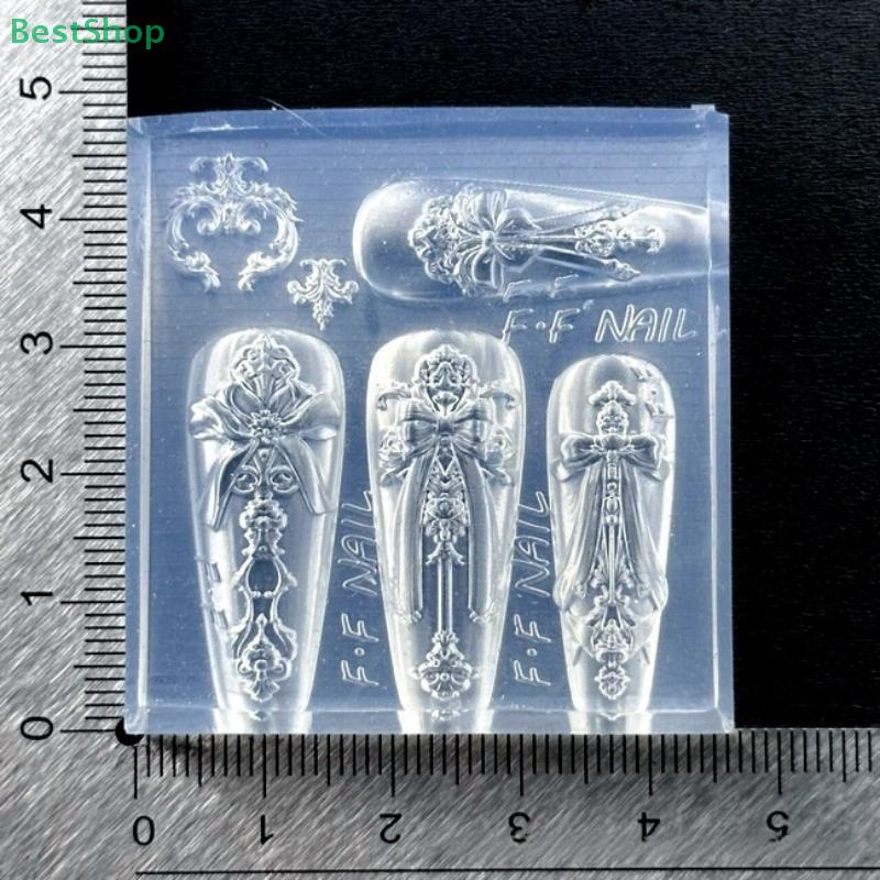 3D Silicone Nail Art Mold Relief Red Velvet Bow Design DIY Nail Art Decor Transparent Manicure Template