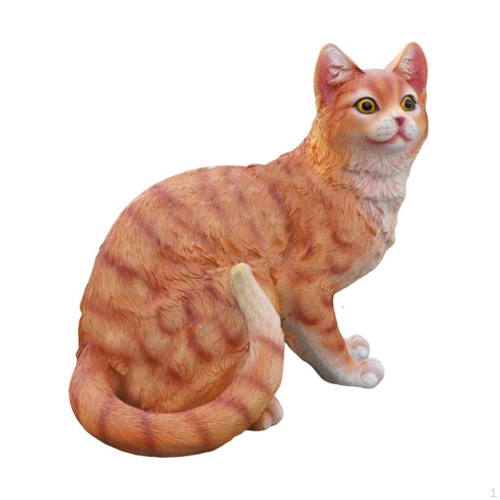 Katzenfigur Harzstatue Texturiertes Ornament für Gärtner, Garten, Terrasse, Wohnzimmer Weiß