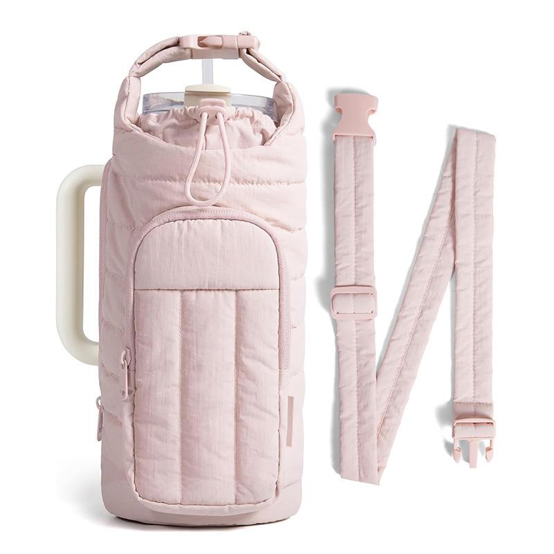 Down Insulated Water Bottle Carrier Portable Large Capacity Crossbody Bag for Outdoor Sports Travel Thermos Holder