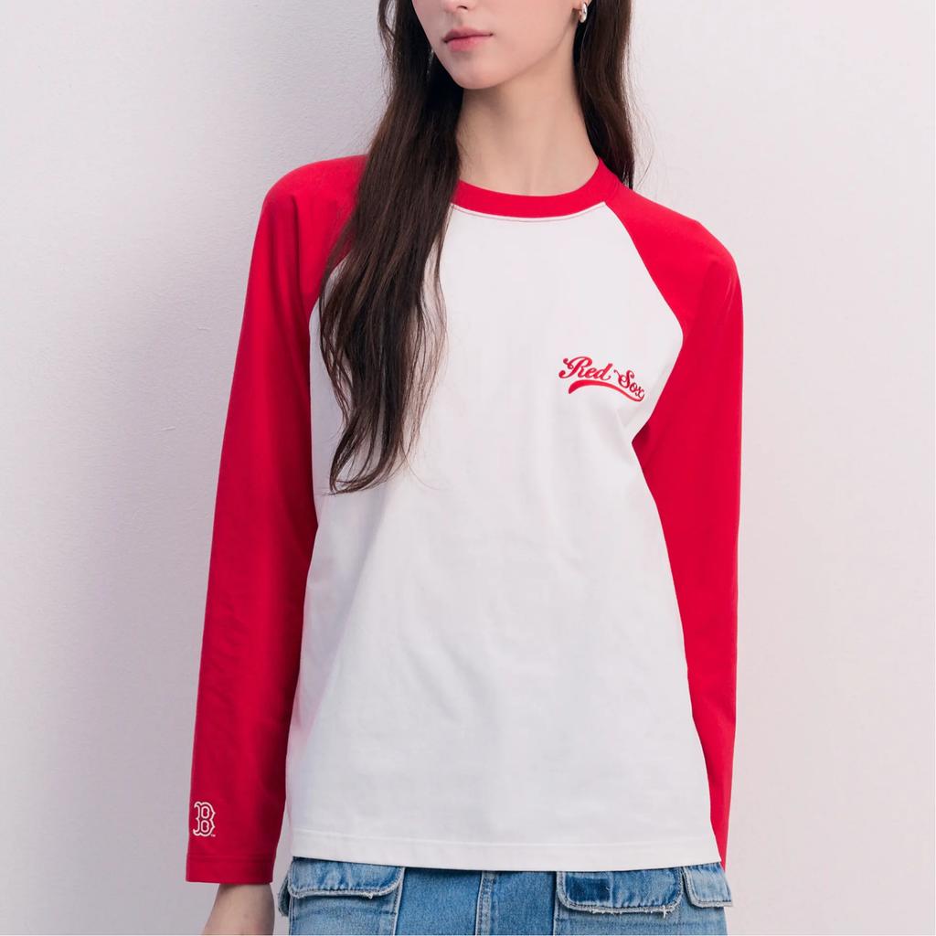 MLB Loose Logo Raglan Long Sleeve Summer Breathable High-Value T-Shirt Women Tops Red 3FTSV1143-43RDS