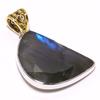 Natural Labradorite Gemstone 925 Sterling Silver Two Tone Pendant 1.46" F7T77
