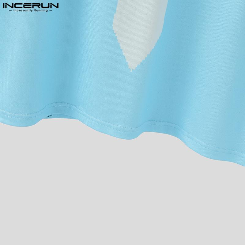 INCERUN Pánské tričko s klopovým límcem, krátkým rukávem, potiskem kravaty a zipem, ležérní topy