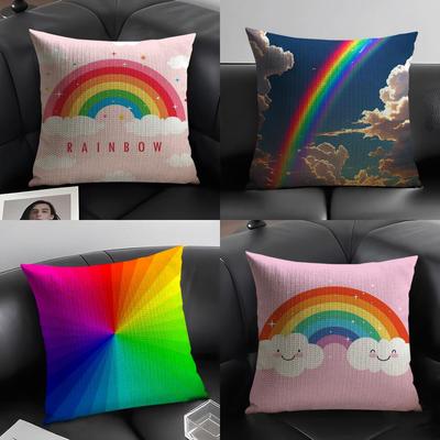 Rainbow Pillow Case Linen Cushion Covers For Decorative Sofa Home Pillows Case Car Chair Pillows Cases