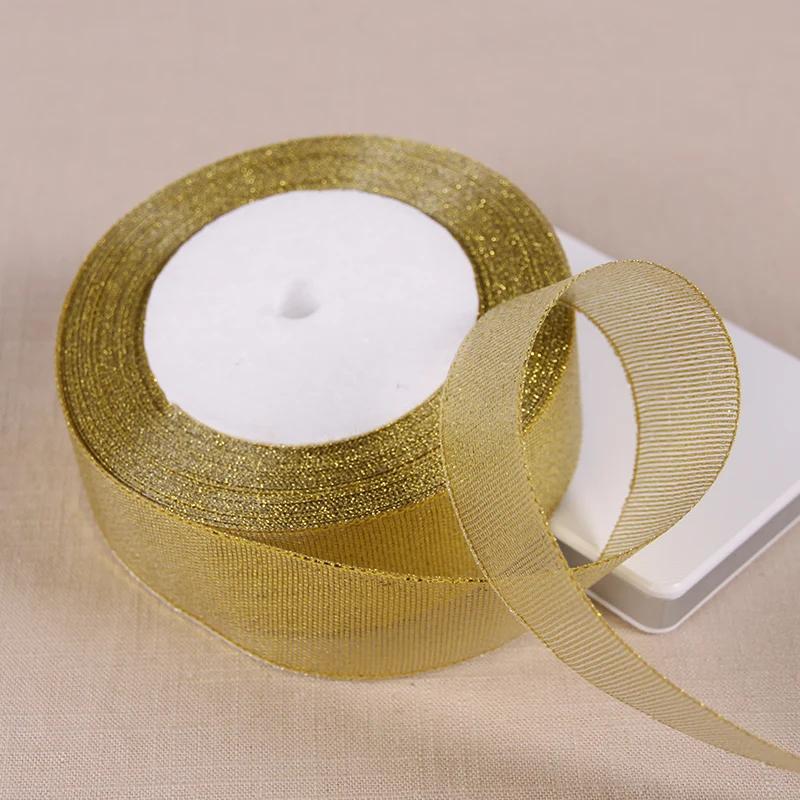 6mm 10mm 15mm 20mm 25mm 40mm 50mm 25 Jardów Złote Srebrne Brokatowe Wstążki Owijanie Prezentów Ślubnych Boże Narodzenie Halloween Impreza DIY Rękodzieło