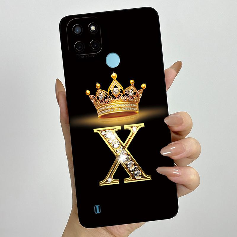 For Realme C21Y C25Y Phone Case Crown Letters Soft Liquid Silicone Protective Back Cover For Realme C21 C15 C 21 C 25 Y Fundas
