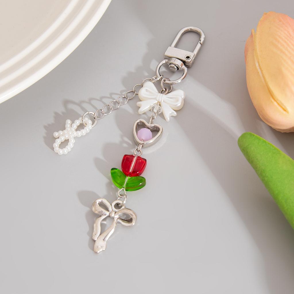Y2k Fashion Flower Star Love Bow Strawberry Pendant Acrylic Keychain Student Women's Bag Backpack Pants Chain