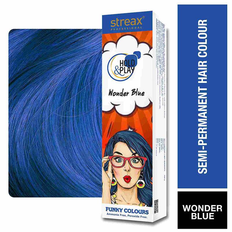 Streax Professional Hold And Play Semi Permanent Hair Colour Wonder Blue | Ammonia Free Vibrant Temporary Hair Dye For Bold Stylish Look