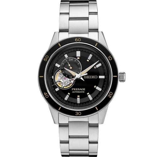 

Seiko SSA425 Men s Automatic Watch - Presage Collection - Black Open Aperture Dial Vintage 1960s-Inspired Watch - Water Resistant to 50m, Black - SSA4