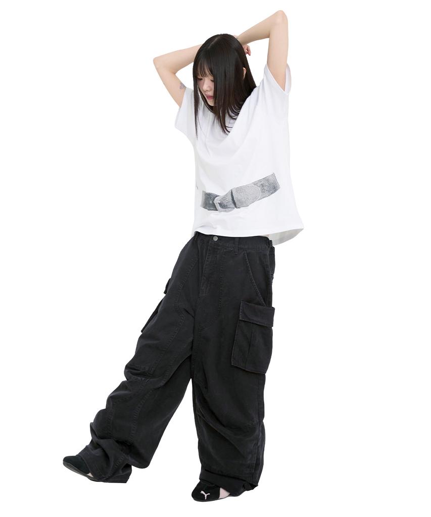 Mimdeowodeulobeu [Ssukkare X Mimde] Ssukkare Belt Print Oversized T-Shirt_White