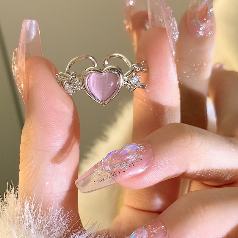S925 Sterling Silver Pink Zircon Open Ring for Women – High-End, Light Luxury, Stackable Versatile Design for Index Finger.