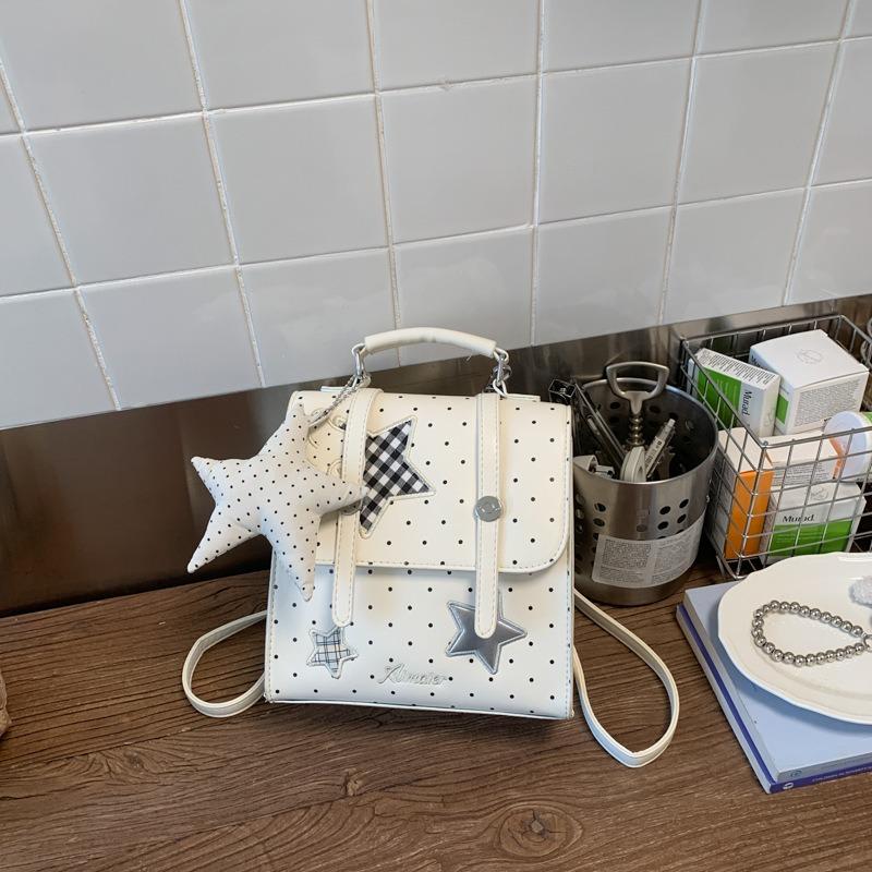 Korean Solid Color Polka Dot Backpack Women's New Fashion Foreign Style Handbag Trendy Casual Foreign Style Small Schoolbag