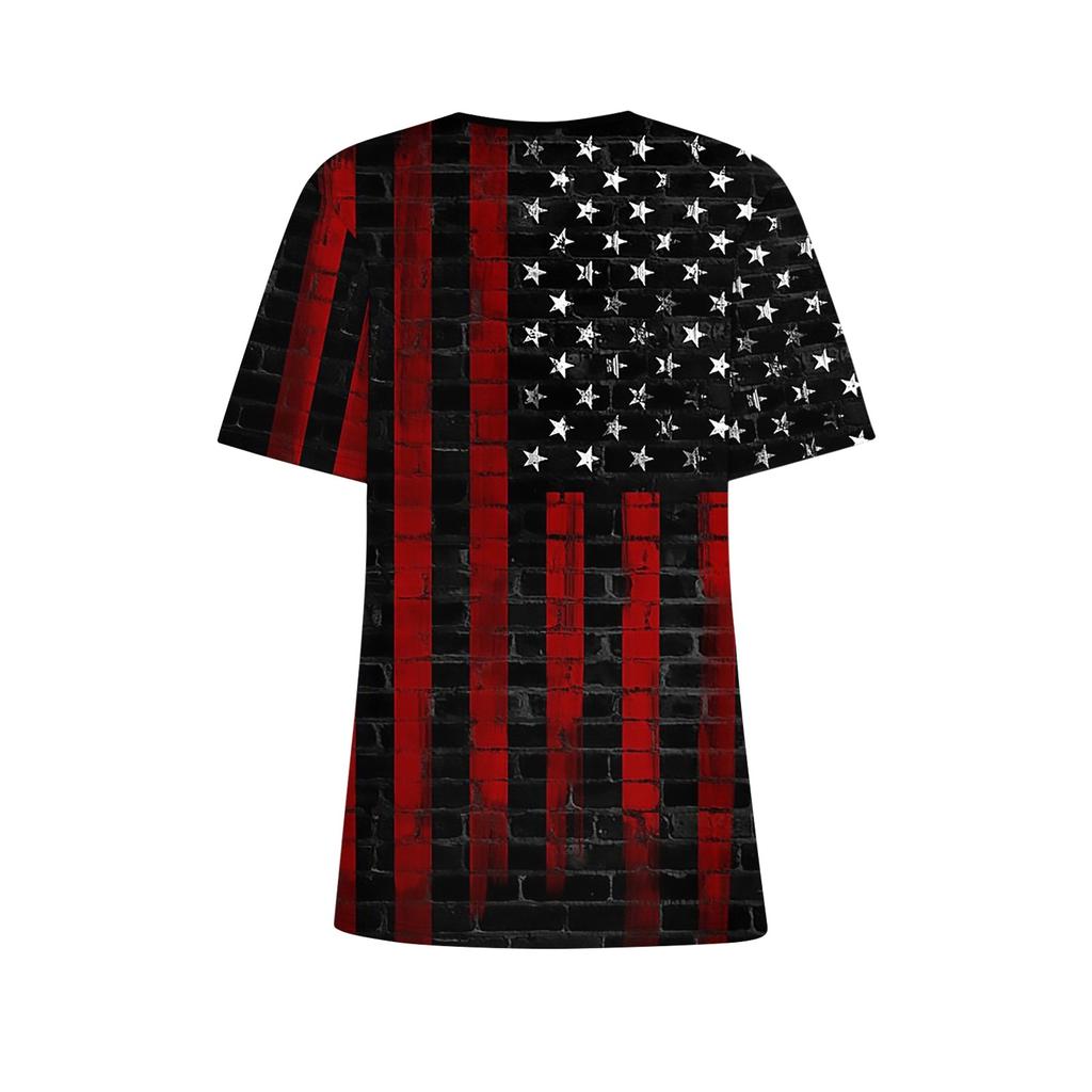 Womens Tops Casual Summer Independence Day Print T Shirts Short Sleeve Square Neck Basic Tee