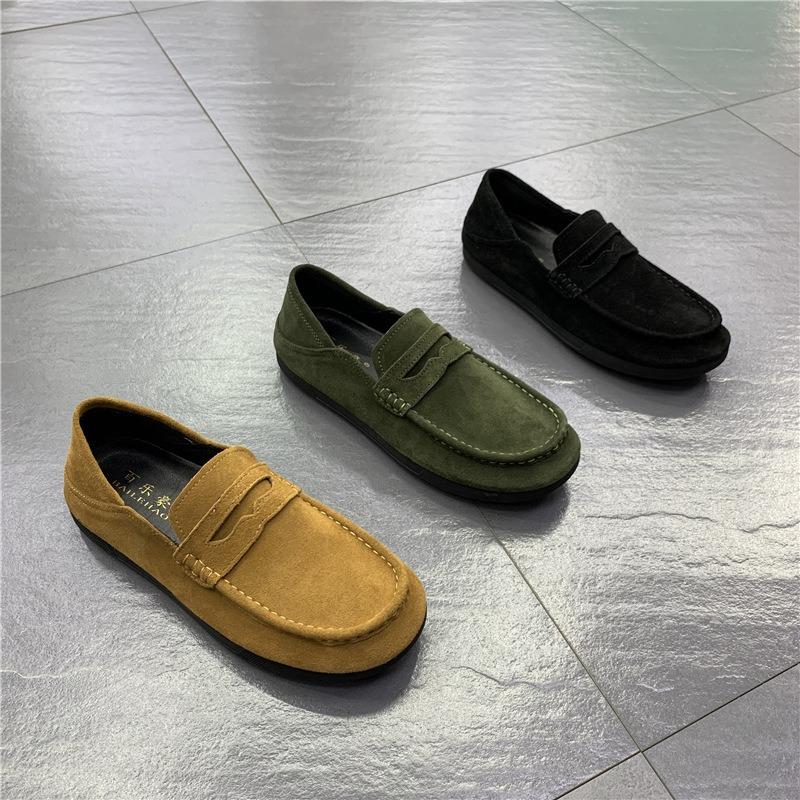 Lazy Shoes Men's Soft-soled Cowhide New Breathable Leather Doudou Shoes Men Wear One Pedal and Drive Blh