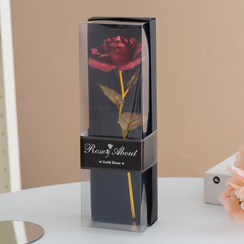 Vibrant Gold Foil Coated Artificial Roses Elegant Fake Flower Arrangement Romantic Gift for Girlfriend on Valentine's Day Decor