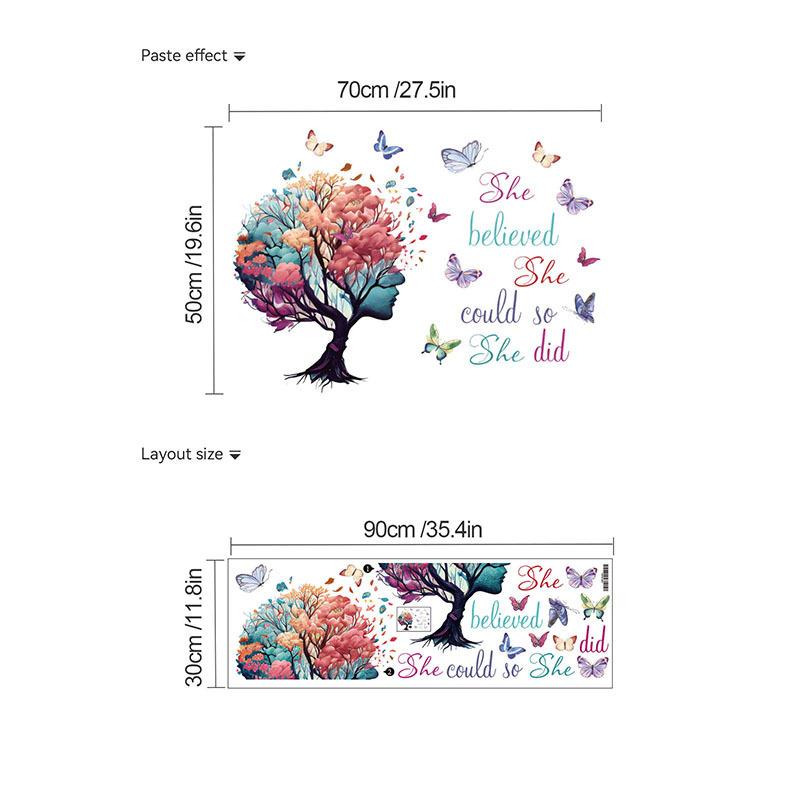 She Believe Tree Wall Sticker Girl Room Butterfly Inspirational Quote Decal Bedroom Home Decor