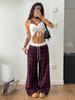 Plaid Patchwork High Waist Casual Sports Pants - Loose Lazy Style Straight Leg