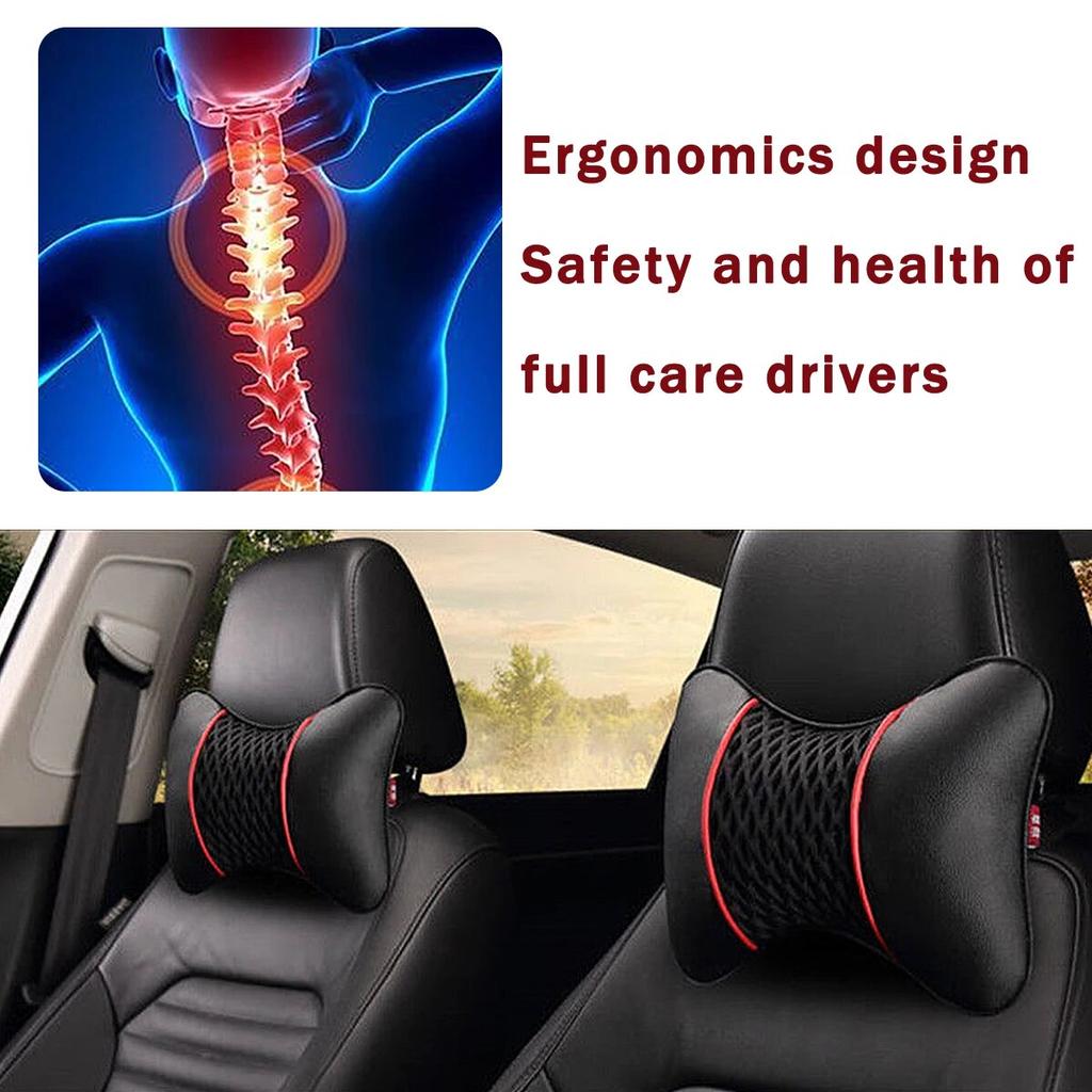 2Pcs PU Leather Knitted Car Pillows Headrest Neck Rest Cushion Support Seat Accessories Auto Black Safety Pillow Universal